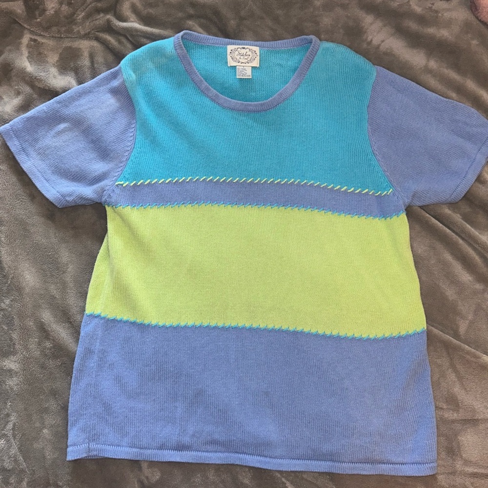 Colorful Striped Short Sleeve Knit Top